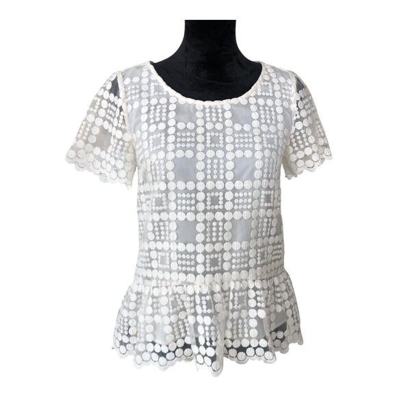 Anthropologie Leifsdottir  White Lace Cottagecore Romantic Peplum‎ Blouse Sz 4 - Picture 1 of 16